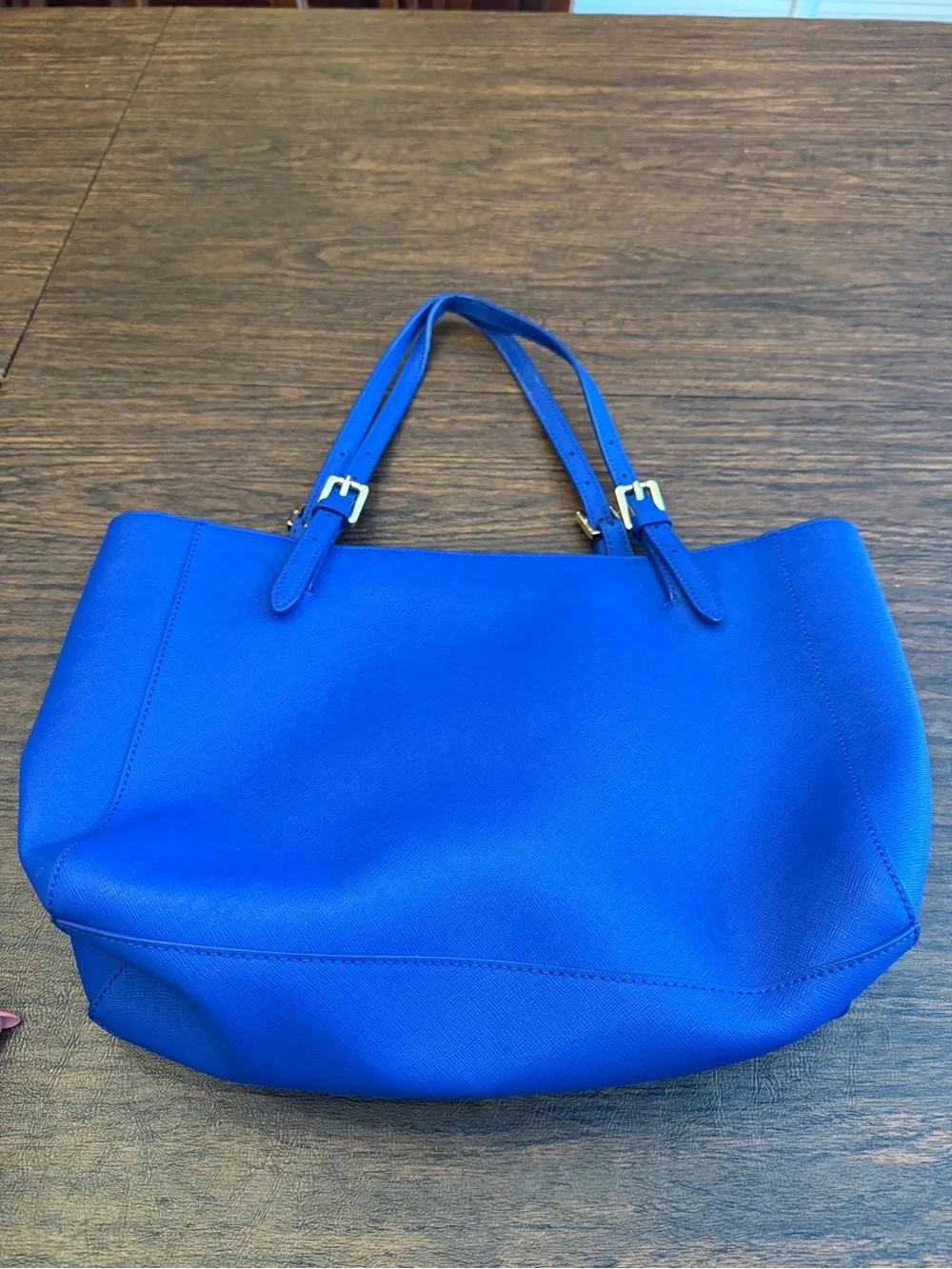 Tory Burch Yorkie Bright Blue Leather Tote with Gold Logo